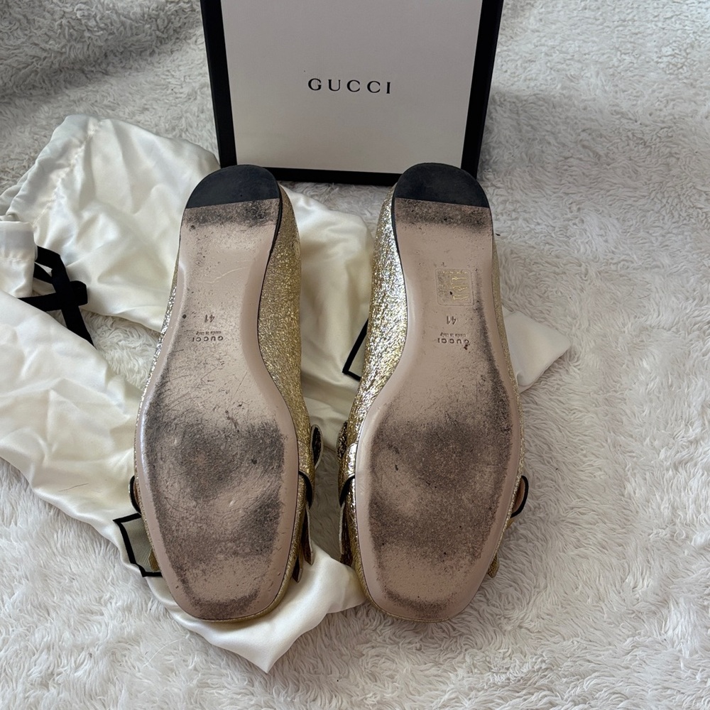 Gucci Gold Metallic Fringe Leather Loafers with GG Horsebit - Picture 6 of 6